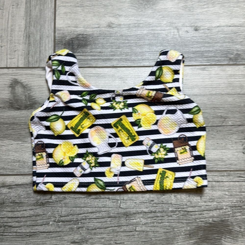 Trendy Little Rebels Toddler Kid Girls Stripe Lemonade Print Crop Top Size 18M